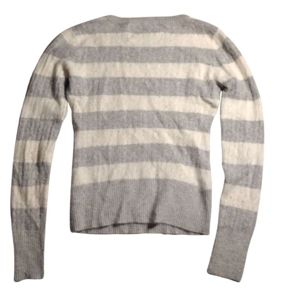 Angora & Lambswool Sweater Girls Size Small American Eagle Gray & White Stripes - Picture 2 of 7